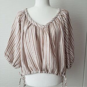 Just Living Cotton Striped Drawstring Peasant Top